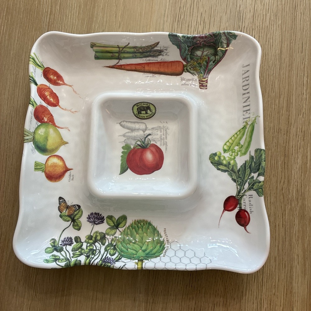 Michel Design Works Melamine Serveware Chip & Dip Bowl Vegetable Kingdom New